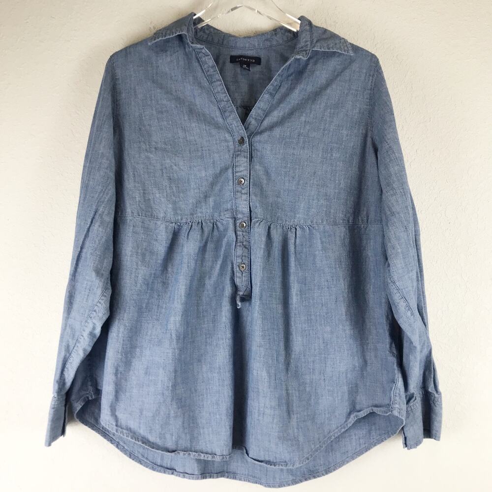 Lands' End Chambray Long Sleeve Button Front Popover Shirt 100% Cotton Size 1X